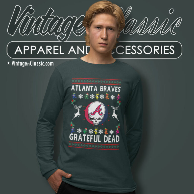 Grateful Dead Atlanta Braves Ugly Christmas Long Sleeve Tee Grateful Dead Atlanta Braves Ugly Christmas Long Sleeve Tee