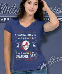 Grateful Dead Atlanta Braves Ugly Christmas V Neck TShirt