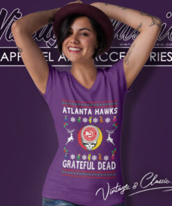 Grateful Dead Atlanta Hawks Ugly Christmas V Neck TShirt
