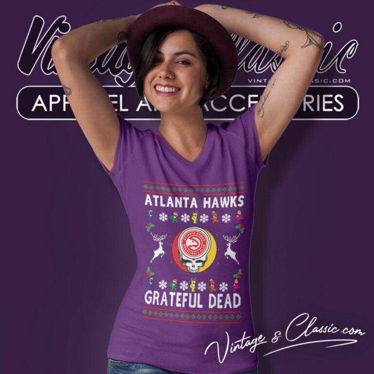 Grateful Dead Atlanta Hawks Ugly Christmas V Neck TShirt Grateful Dead Atlanta Hawks Ugly Christmas V Neck TShirt