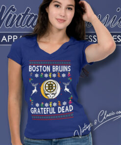 Grateful Dead Boston Bruins Ugly Christmas V Neck TShirt