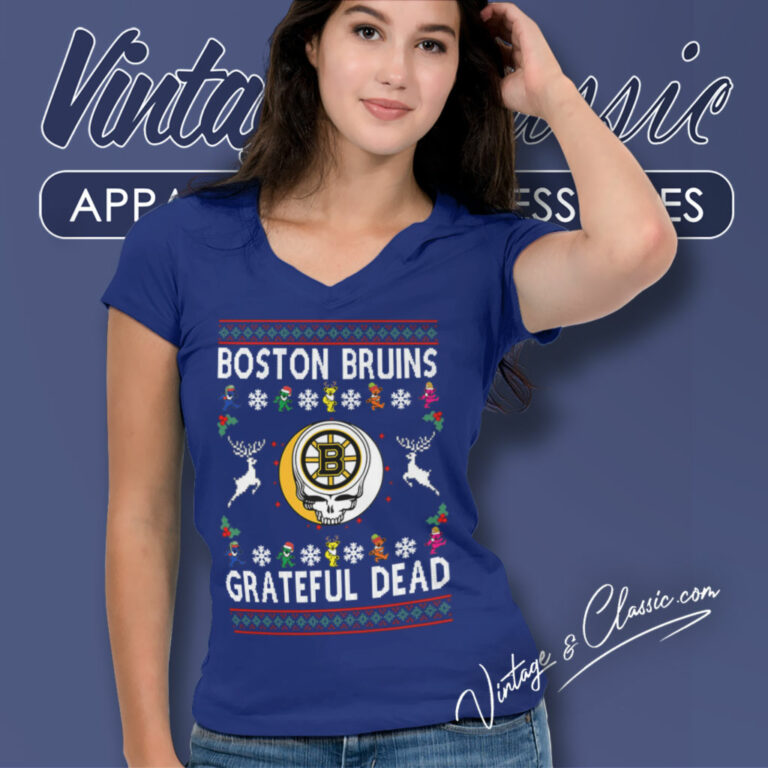 Grateful Dead Boston Bruins Ugly Christmas V Neck TShirt Grateful Dead Boston Bruins Ugly Christmas V Neck TShirt