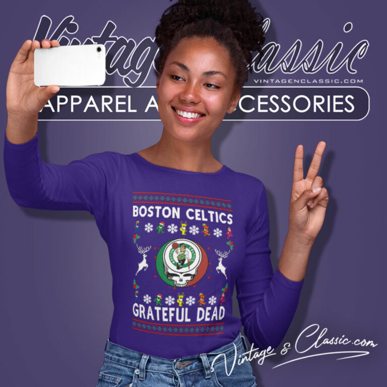 Grateful Dead Boston Celtics Ugly Christmas Long Sleeve Tee Grateful Dead Boston Celtics Ugly Christmas Long Sleeve Tee
