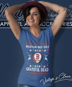 Grateful Dead Boston Red Sox Ugly Christmas V Neck TShirt