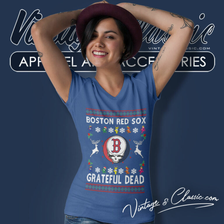 Grateful Dead Boston Red Sox Ugly Christmas V Neck TShirt Grateful Dead Boston Red Sox Ugly Christmas V Neck TShirt