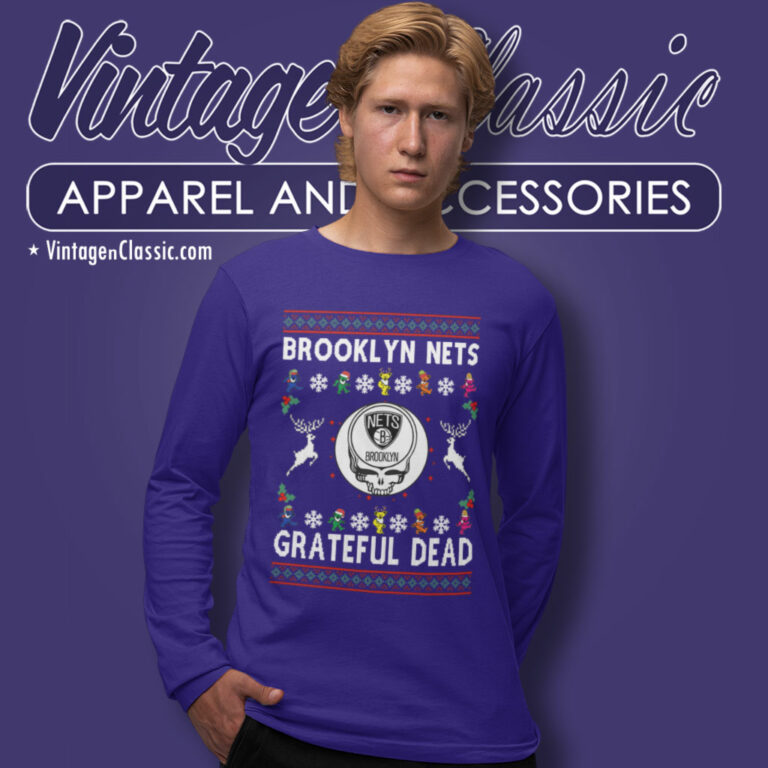 Grateful Dead Brooklyn Nets Ugly Christmas Long Sleeve Tee Grateful Dead Brooklyn Nets Ugly Christmas Long Sleeve Tee
