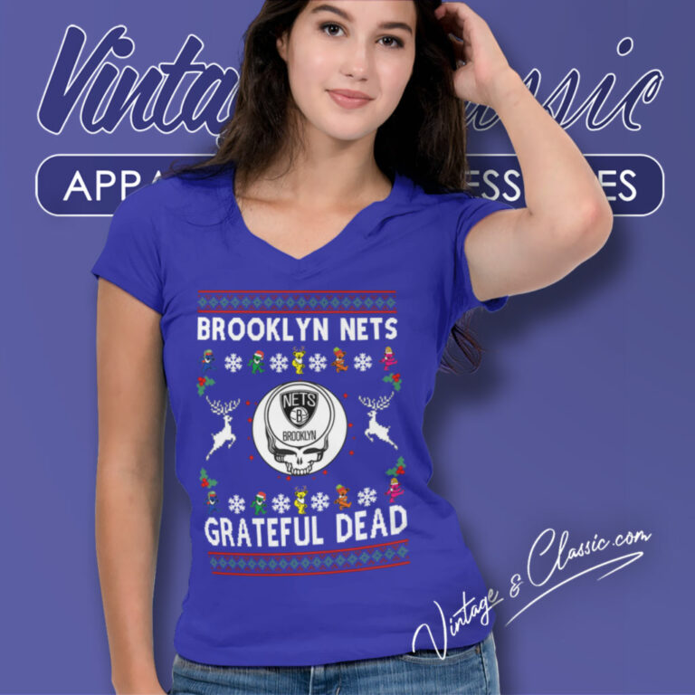 Grateful Dead Brooklyn Nets Ugly Christmas V Neck TShirt Grateful Dead Brooklyn Nets Ugly Christmas V Neck TShirt