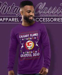 Grateful Dead Calgary Flames Ugly Christmas Long Sleeve Tee