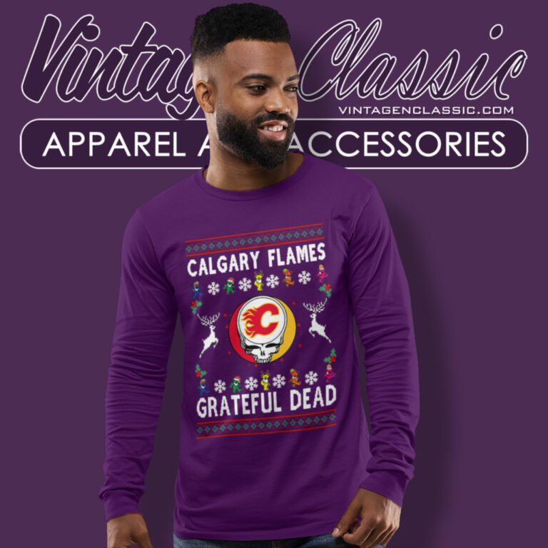 Grateful Dead Calgary Flames Ugly Christmas Long Sleeve Tee Grateful Dead Calgary Flames Ugly Christmas Long Sleeve Tee