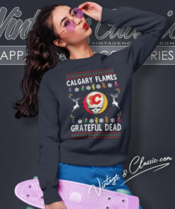 Grateful Dead Calgary Flames Ugly Christmas Sweatshirt