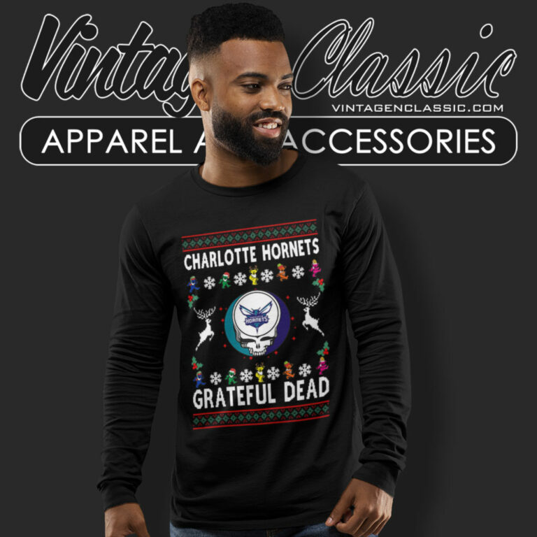 Grateful Dead Charlotte Hornets Ugly Christmas Long Sleeve Tee Grateful Dead Charlotte Hornets Ugly Christmas Long Sleeve Tee