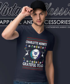 Grateful Dead Charlotte Hornets Ugly Christmas V Neck TShirt
