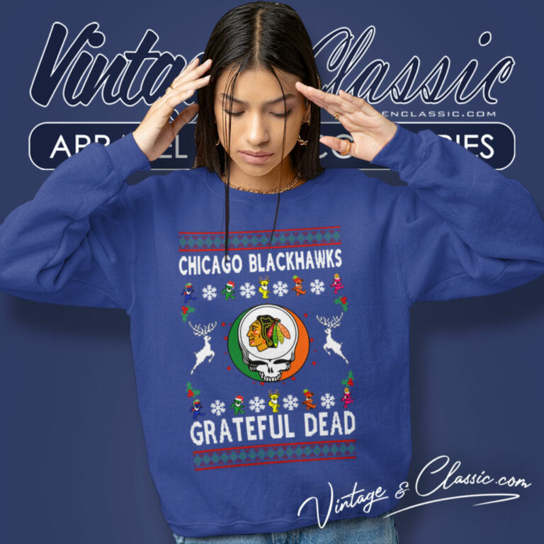 Grateful Dead Chicago Blackhawks Ugly Christmas Sweatshirt Grateful Dead Chicago Blackhawks Ugly Christmas Sweatshirt