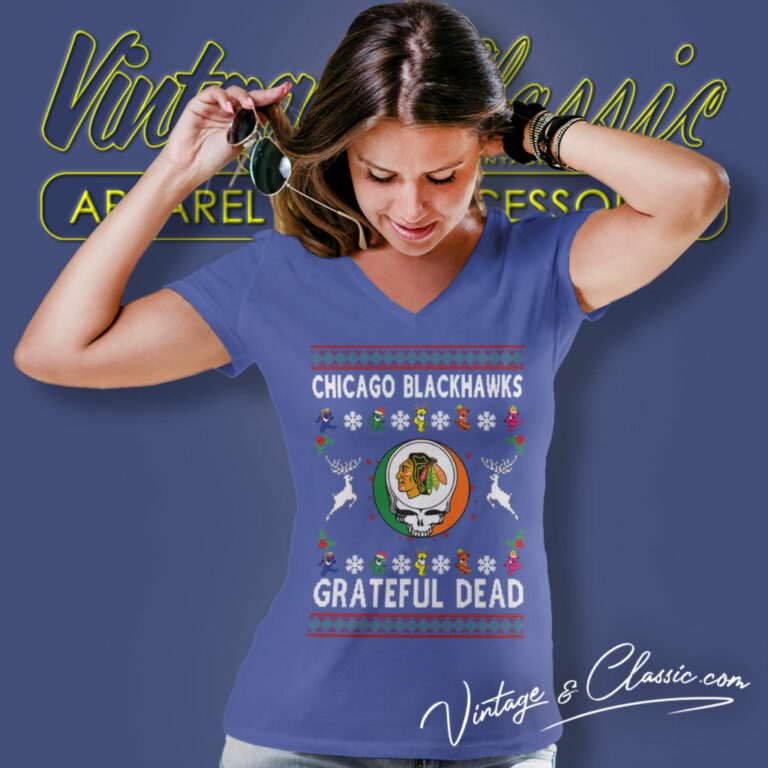 Grateful Dead Chicago Blackhawks Ugly Christmas V Neck TShirt Grateful Dead Chicago Blackhawks Ugly Christmas V Neck TShirt