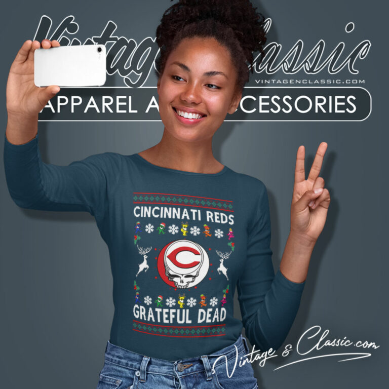 Grateful Dead Cincinnati Reds Ugly Christmas Long Sleeve Tee Grateful Dead Cincinnati Reds Ugly Christmas Long Sleeve Tee