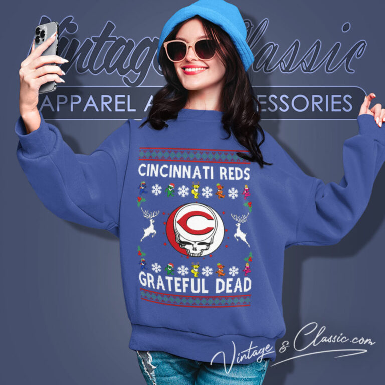 Grateful Dead Cincinnati Reds Ugly Christmas Sweatshirt Grateful Dead Cincinnati Reds Ugly Christmas Sweatshirt