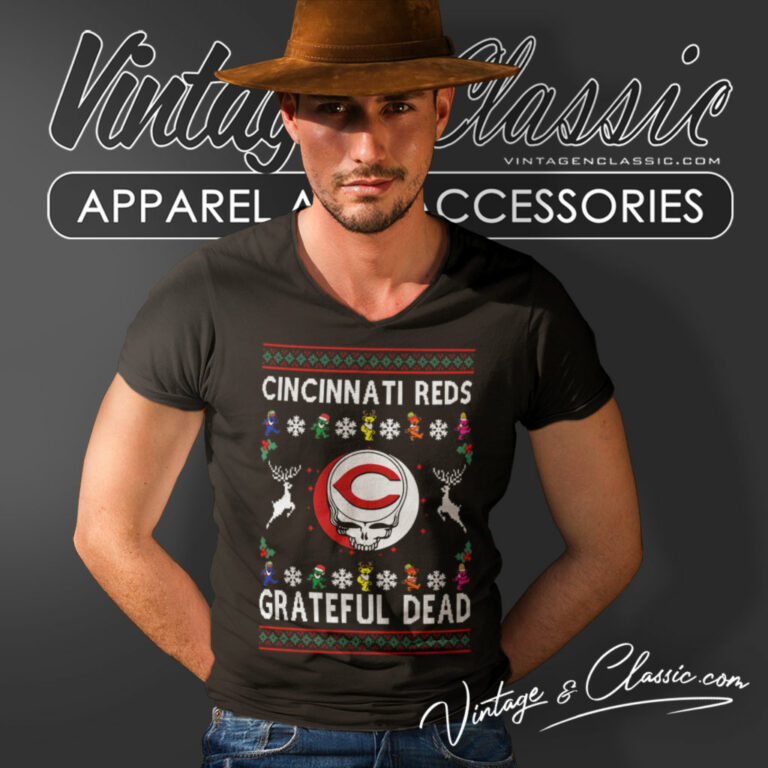 Grateful Dead Cincinnati Reds Ugly Christmas V Neck TShirt Grateful Dead Cincinnati Reds Ugly Christmas V Neck TShirt