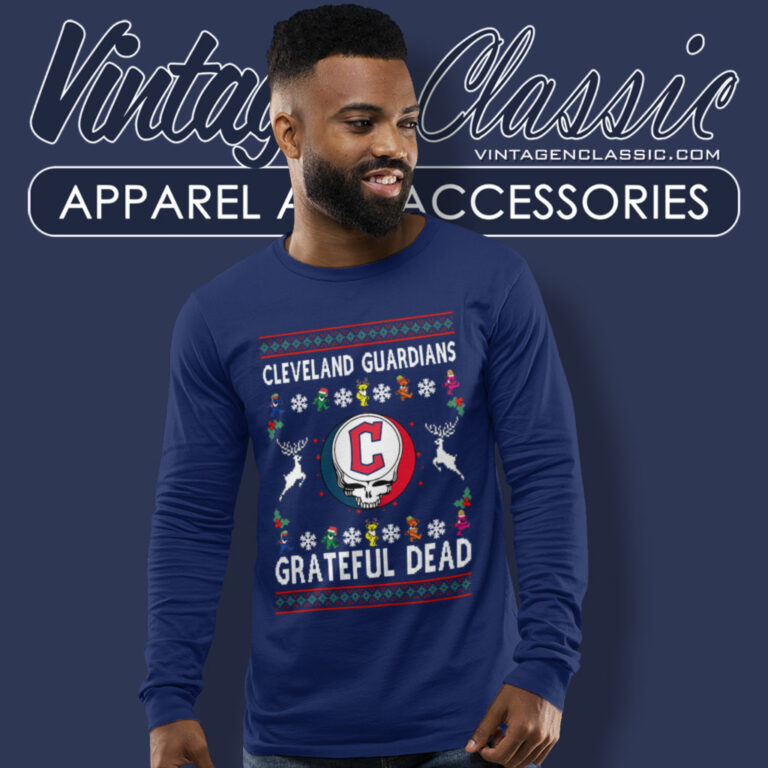 Grateful Dead Cleveland Guardians Ugly Christmas Long Sleeve Tee Grateful Dead Cleveland Guardians Ugly Christmas Long Sleeve Tee