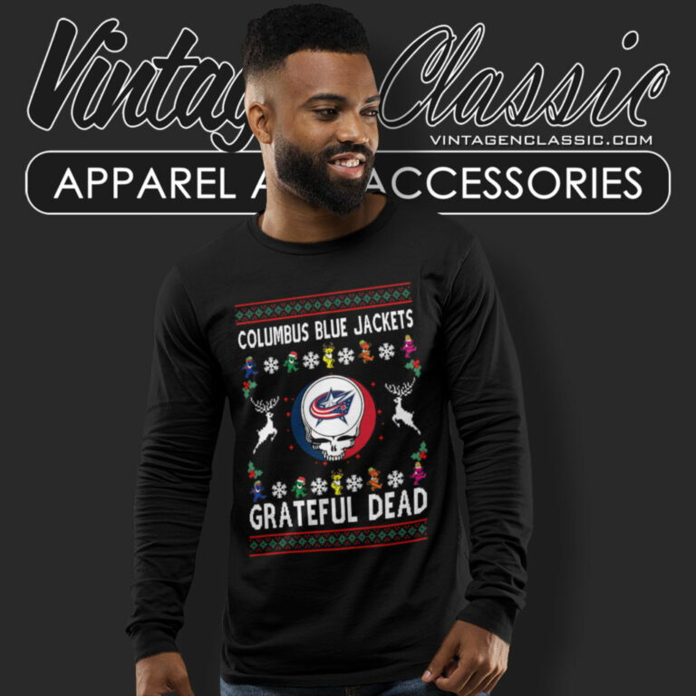 Grateful Dead Columbus Blue Jackets Ugly Christmas Long Sleeve Tee Grateful Dead Columbus Blue Jackets Ugly Christmas Long Sleeve Tee