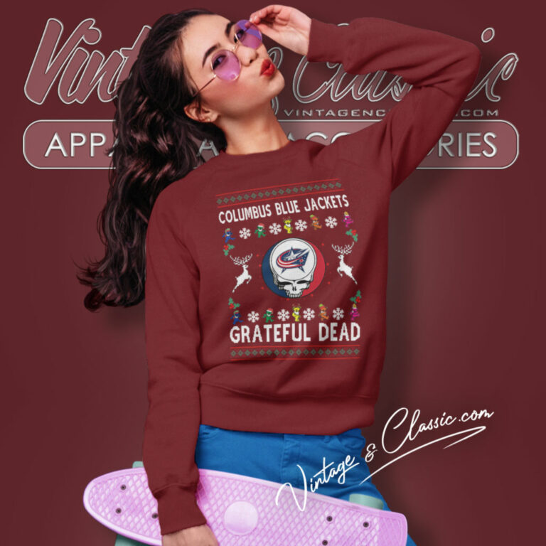 Grateful Dead Columbus Blue Jackets Ugly Christmas Sweatshirt Grateful Dead Columbus Blue Jackets Ugly Christmas Sweatshirt