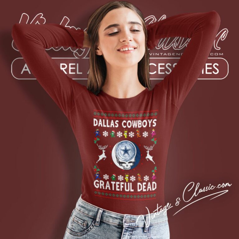 Grateful Dead Dallas Cowboys Ugly Christmas Long Sleeve Tee Grateful Dead Dallas Cowboys Ugly Christmas Long Sleeve Tee