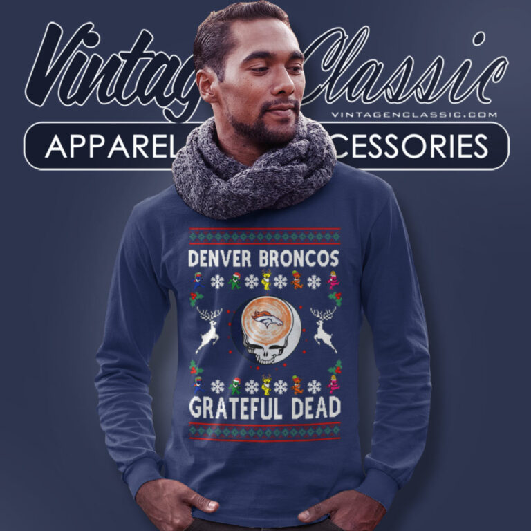 Grateful Dead Denver Broncos Ugly Christmas Long Sleeve Tee Grateful Dead Denver Broncos Ugly Christmas Long Sleeve Tee