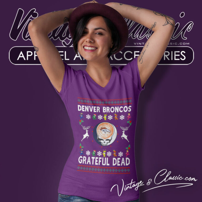 Grateful Dead Denver Broncos Ugly Christmas V Neck TShirt Grateful Dead Denver Broncos Ugly Christmas V Neck TShirt