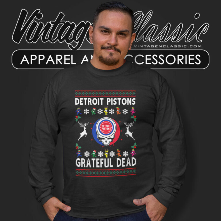 Grateful Dead Detroit Pistons Ugly Christmas Long Sleeve Tee Grateful Dead Detroit Pistons Ugly Christmas Long Sleeve Tee