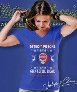 Grateful Dead Detroit Pistons Ugly Christmas V Neck TShirt