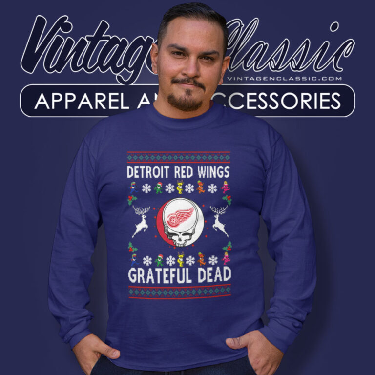Grateful Dead Detroit Red Wings Ugly Christmas Long Sleeve Tee Grateful Dead Detroit Red Wings Ugly Christmas Long Sleeve Tee