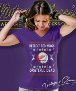 Grateful Dead Detroit Red Wings Ugly Christmas V Neck TShirt
