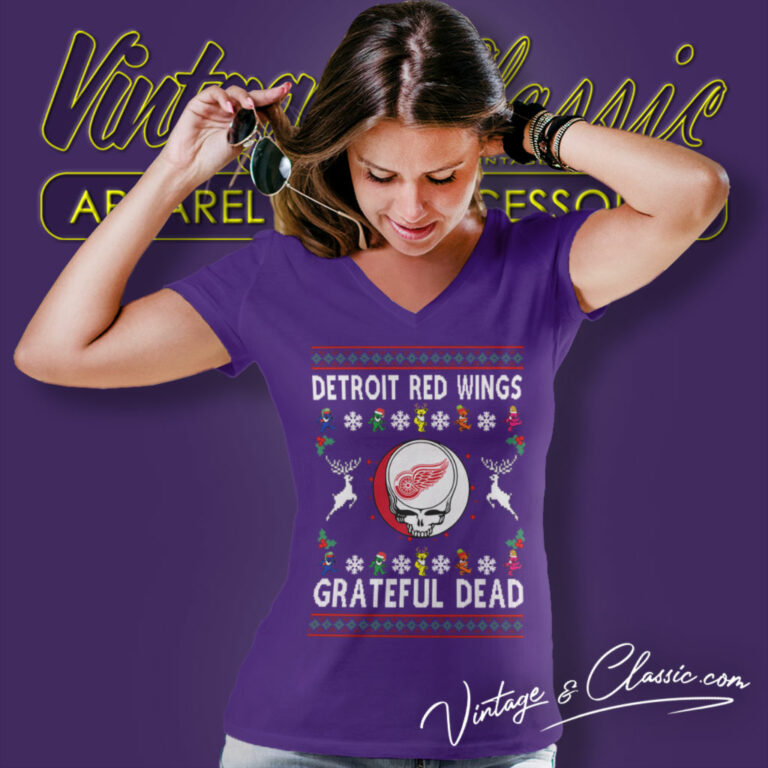 Grateful Dead Detroit Red Wings Ugly Christmas V Neck TShirt Grateful Dead Detroit Red Wings Ugly Christmas V Neck TShirt