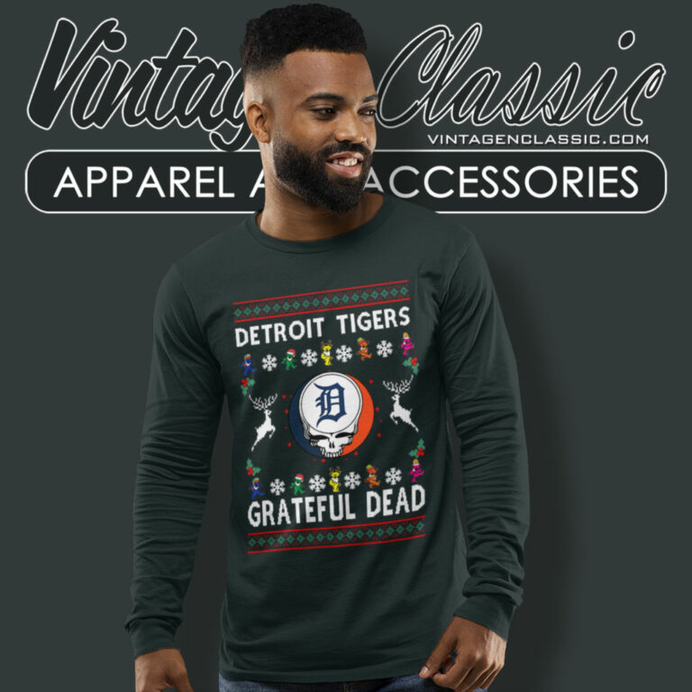 Grateful Dead Detroit Tigers Ugly Christmas Long Sleeve Tee Grateful Dead Detroit Tigers Ugly Christmas Long Sleeve Tee