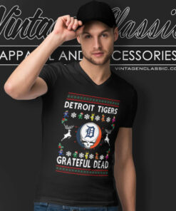 Grateful Dead Detroit Tigers Ugly Christmas V Neck TShirt