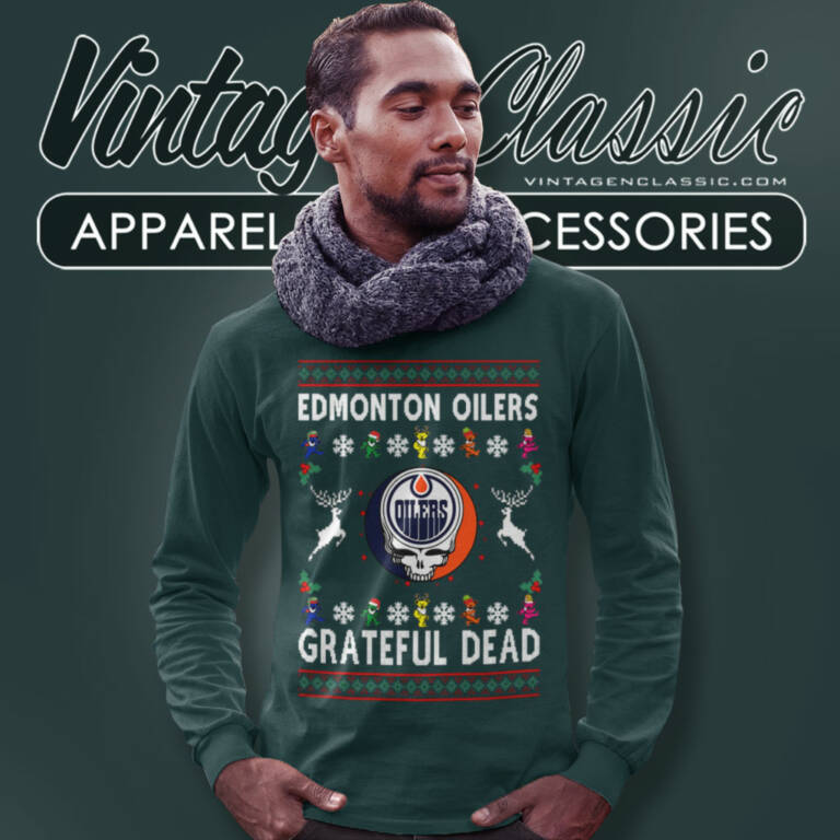 Grateful Dead Edmonton Oilers Ugly Christmas Long Sleeve Tee Grateful Dead Edmonton Oilers Ugly Christmas Long Sleeve Tee