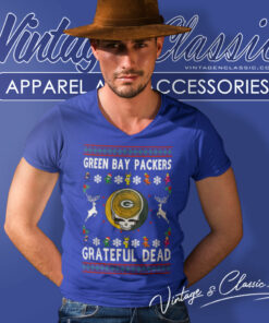 Grateful Dead Green Bay Packers Ugly Christmas V Neck TShirt