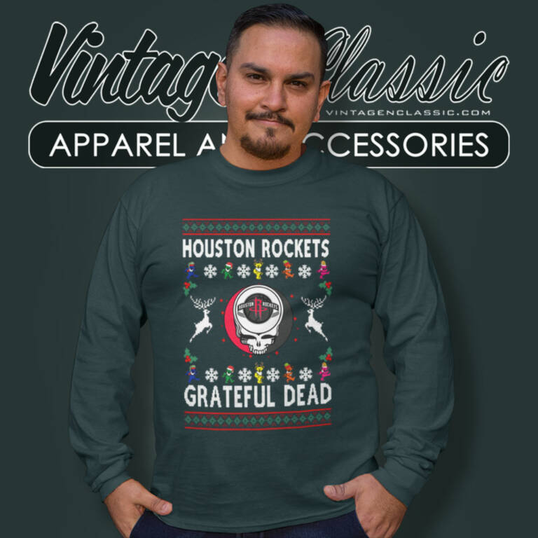 Grateful Dead Houston Rockets Ugly Christmas Long Sleeve Tee Grateful Dead Houston Rockets Ugly Christmas Long Sleeve Tee