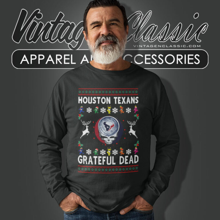Grateful Dead Houston Texans Ugly Christmas Long Sleeve Tee Grateful Dead Houston Texans Ugly Christmas Long Sleeve Tee