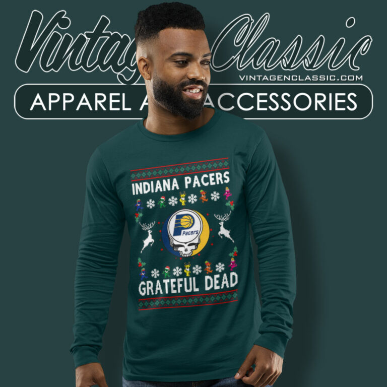 Grateful Dead Indiana Pacers Ugly Christmas Long Sleeve Tee Grateful Dead Indiana Pacers Ugly Christmas Long Sleeve Tee