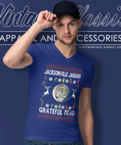 Grateful Dead Jacksonville Jaguars Ugly Christmas Shirt 4 Grateful Dead Jacksonville Jaguars Ugly Christmas V Neck TShirt