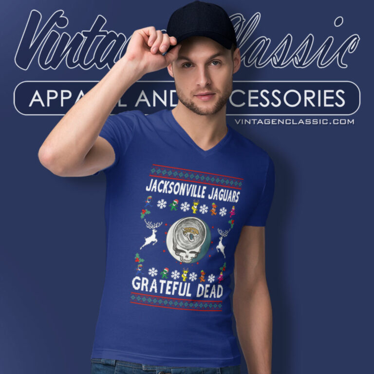 Grateful Dead Jacksonville Jaguars Ugly Christmas V Neck TShirt Grateful Dead Jacksonville Jaguars Ugly Christmas V Neck TShirt