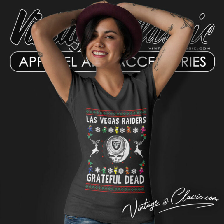 Grateful Dead Las Vegas Raiders Ugly Christmas V Neck TShirt Grateful Dead Las Vegas Raiders Ugly Christmas V Neck TShirt