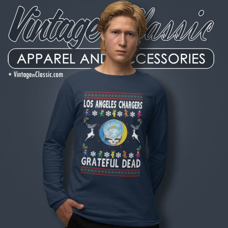 Grateful Dead Los Angeles Chargers Ugly Christmas Long Sleeve Tee Grateful Dead Los Angeles Chargers Ugly Christmas Long Sleeve Tee
