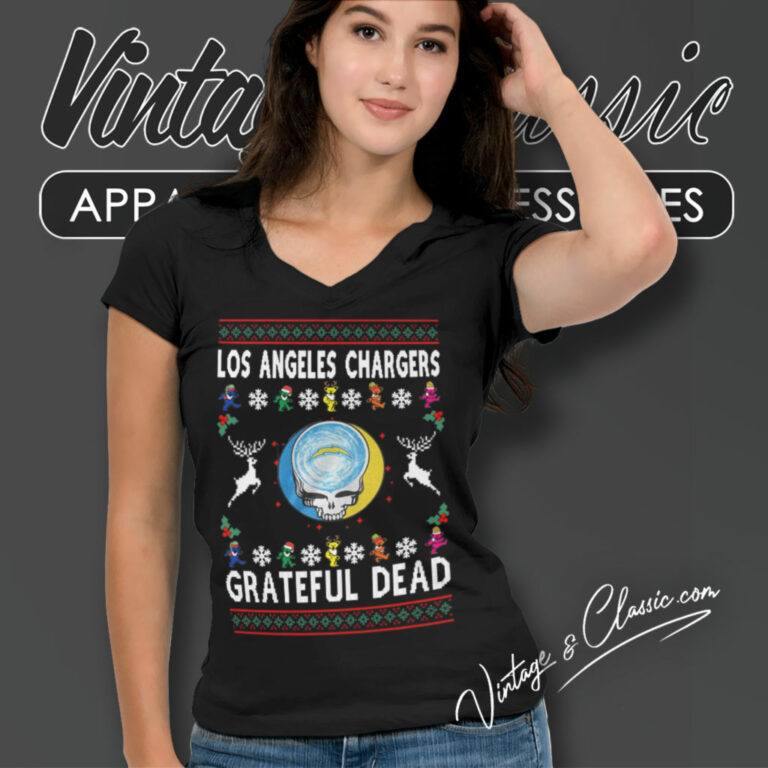 Grateful Dead Los Angeles Chargers Ugly Christmas V Neck TShirt Grateful Dead Los Angeles Chargers Ugly Christmas V Neck TShirt