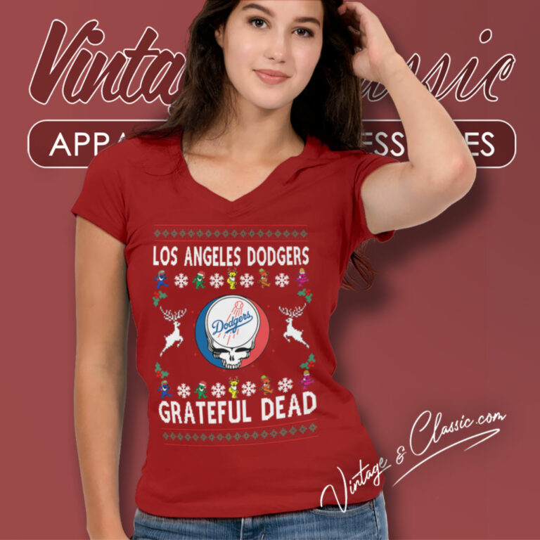 Grateful Dead Los Angeles Dodgers Ugly Christmas V Neck TShirt Grateful Dead Los Angeles Dodgers Ugly Christmas V Neck TShirt