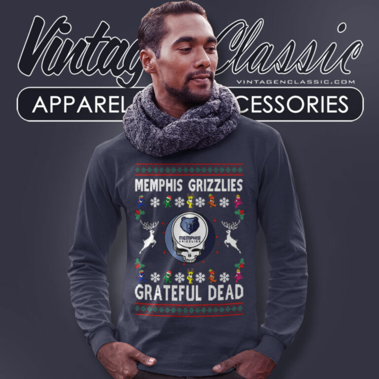 Grateful Dead Memphis Grizzlies Ugly Christmas Long Sleeve Tee Grateful Dead Memphis Grizzlies Ugly Christmas Long Sleeve Tee