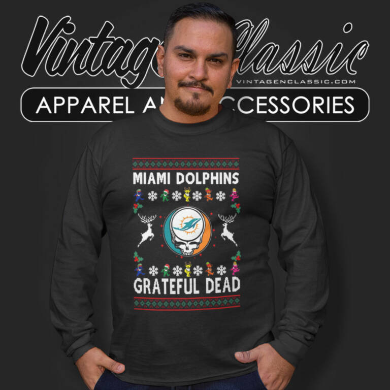 Grateful Dead Miami Dolphins Ugly Christmas Long Sleeve Tee Grateful Dead Miami Dolphins Ugly Christmas Long Sleeve Tee