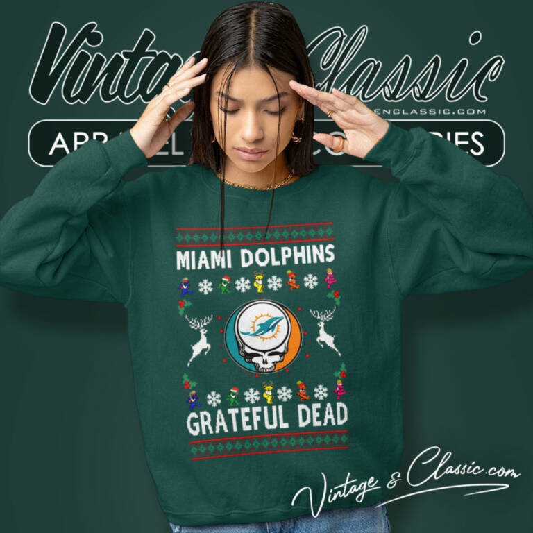 Grateful Dead Miami Dolphins Ugly Christmas Sweatshirt Grateful Dead Miami Dolphins Ugly Christmas Sweatshirt