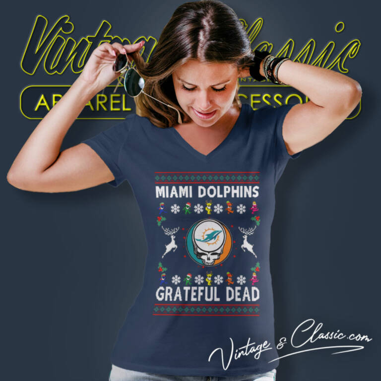 Grateful Dead Miami Dolphins Ugly Christmas V Neck TShirt Grateful Dead Miami Dolphins Ugly Christmas V Neck TShirt
