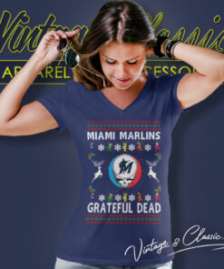 Grateful Dead Miami Marlins Ugly Christmas V Neck TShirt